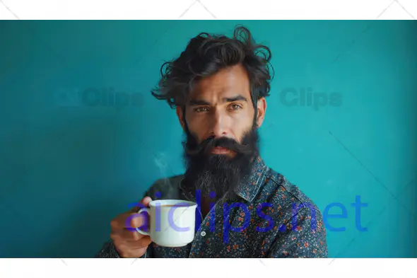 Bearded Man Drinking Coffee Portrait