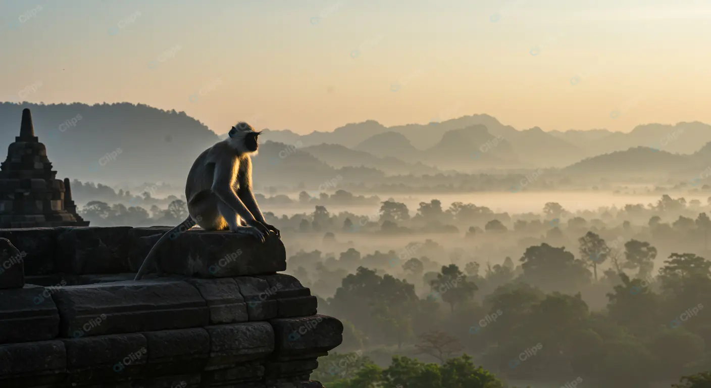 Contemplative Primate at Ancient Temple