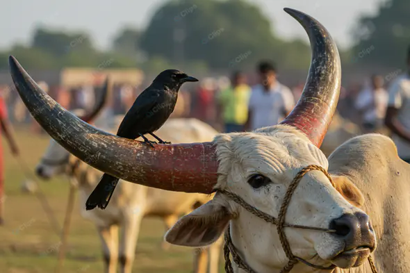 Cow and Crow: Rural Indian Scene