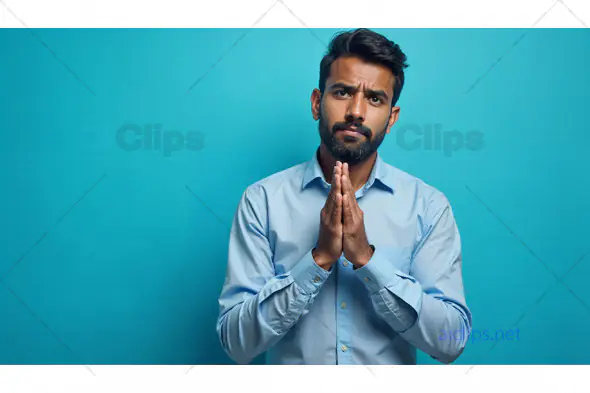 Man in Prayer Gesture Seeking Apology