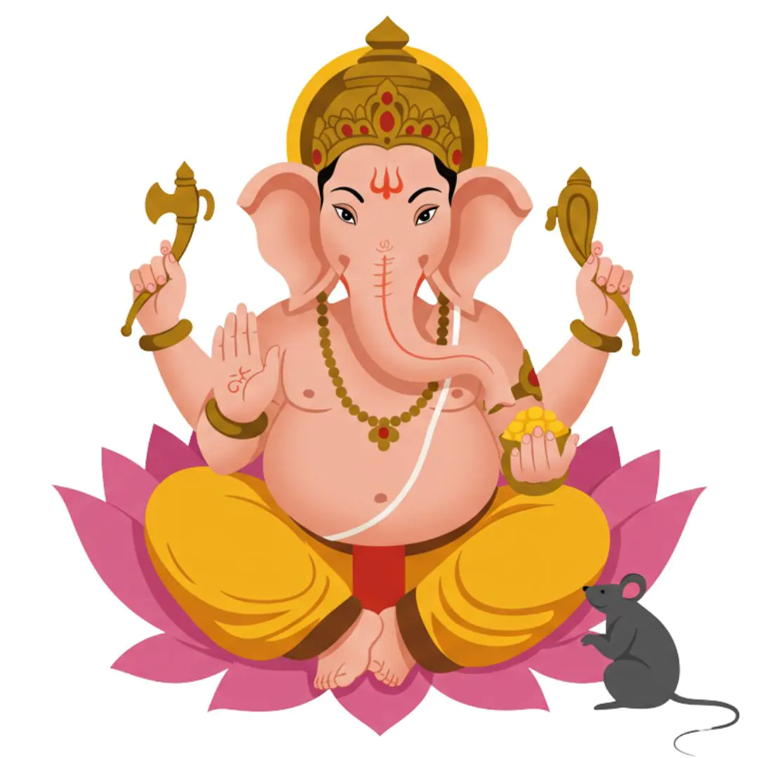 Ganesha on Lotus with Mouse Companion PNG