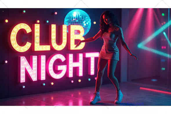 Club Night Party Scene with Neon Lights and Disco Vibes