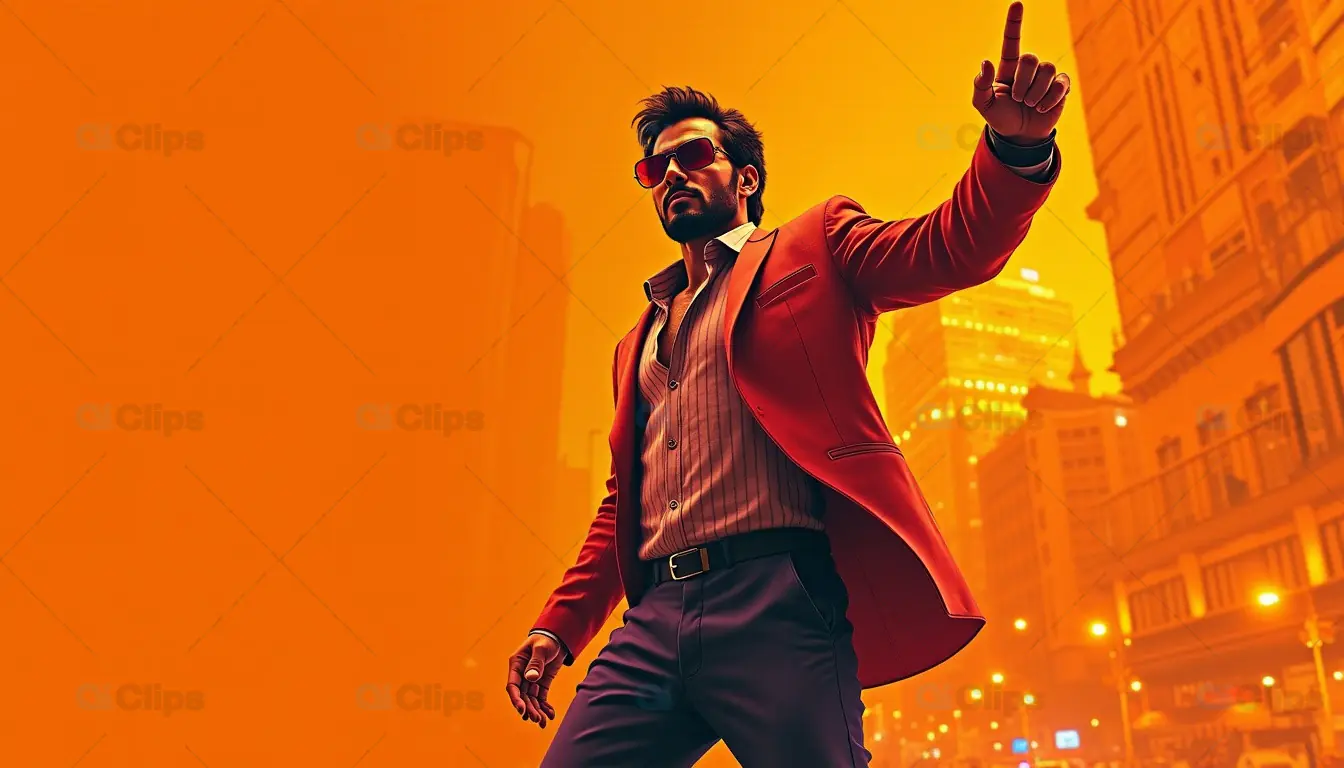Fashionable Man in City with Bold Orange Background