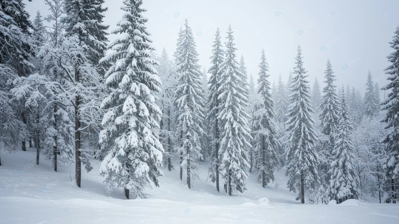 Serene Snowy Pine Forest