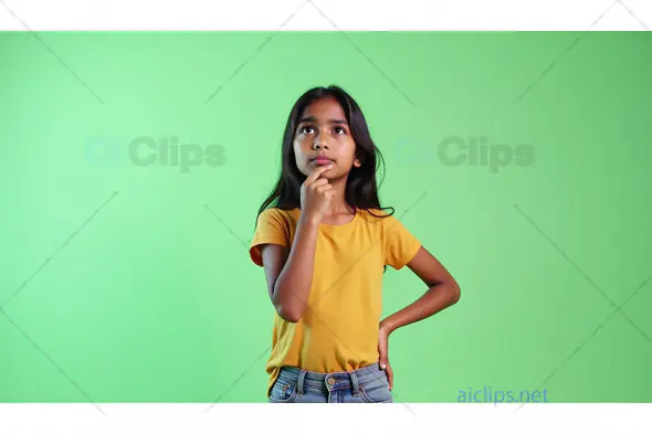 Thoughtful Indian Girl Against Green Background