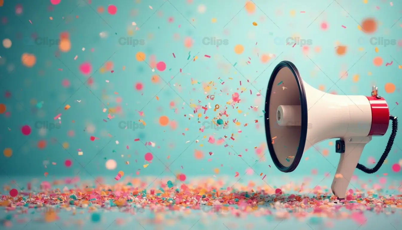 Megaphone with Flying Confetti