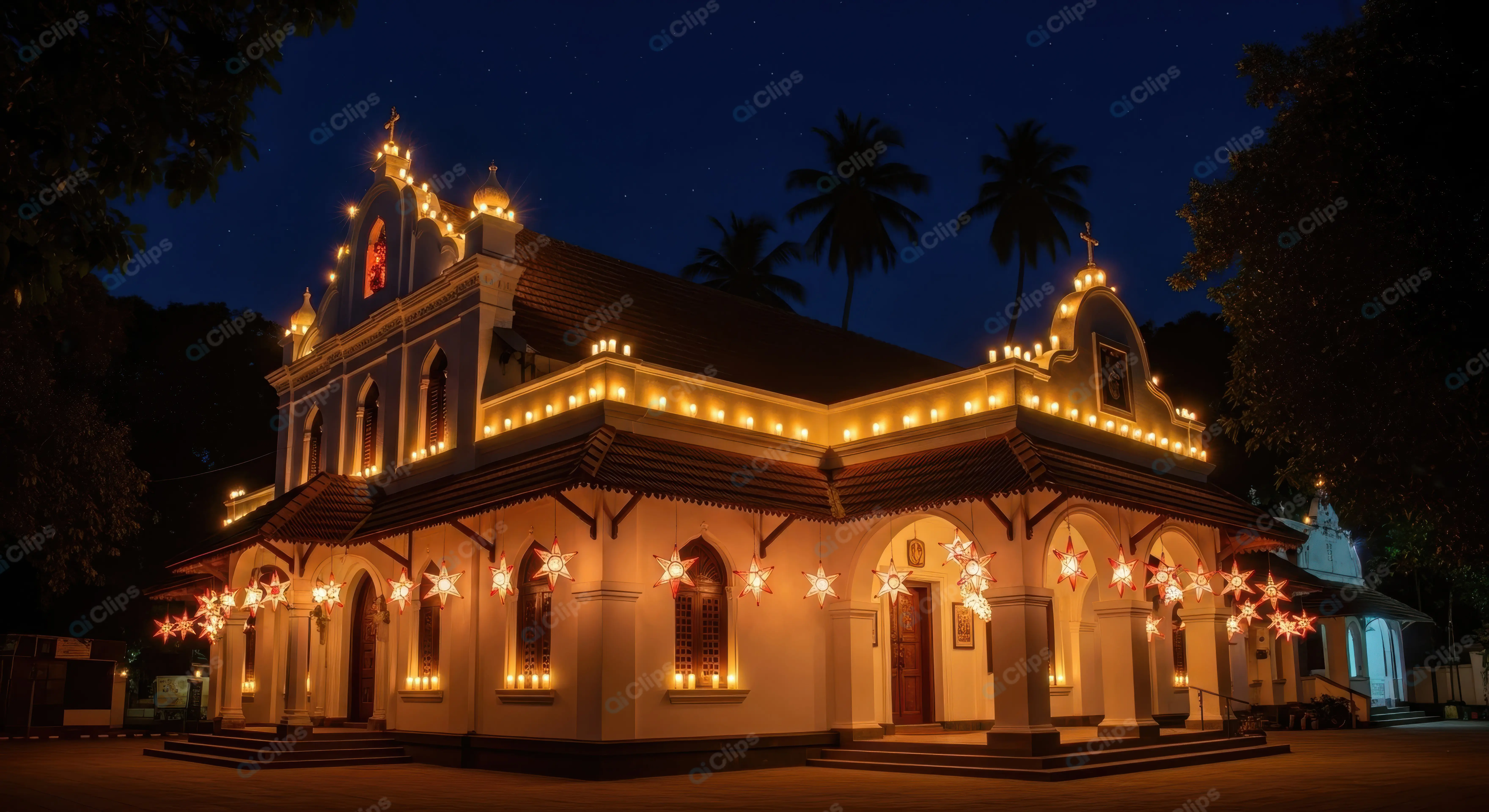 Illuminated Church on a Starry Night