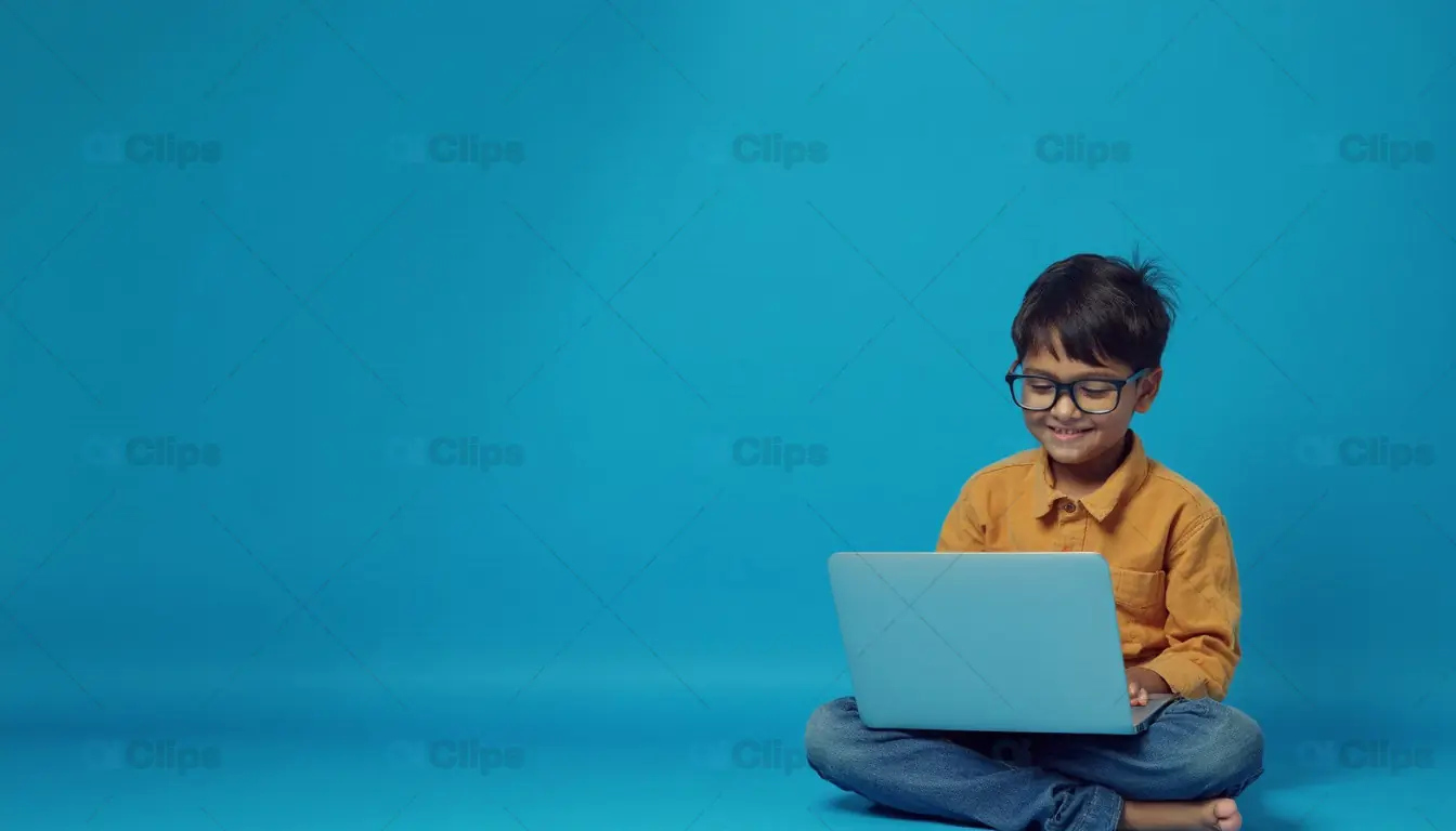 Smiling Boy Using Laptop