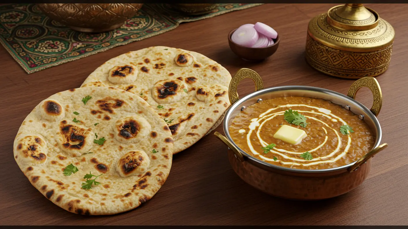 Dal Makhani and Butter Naan with Traditional Decor | Indian Cuisine Photo | AIClips