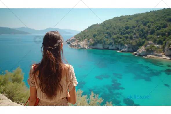 Woman Admiring Crystal-Clear Coastal View