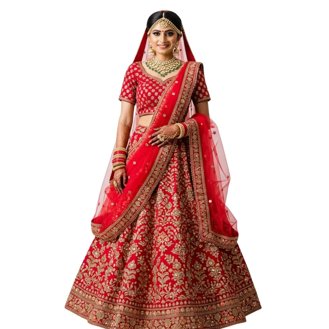 Radiant Bride in Ornate Red Lehenga PNG