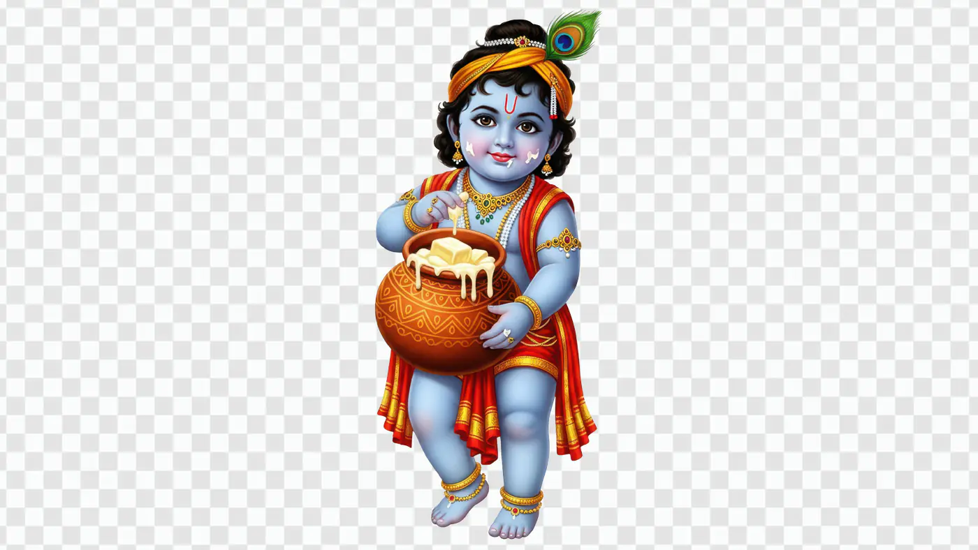 Mischievous Baby Krishna with Butter Pot PNG