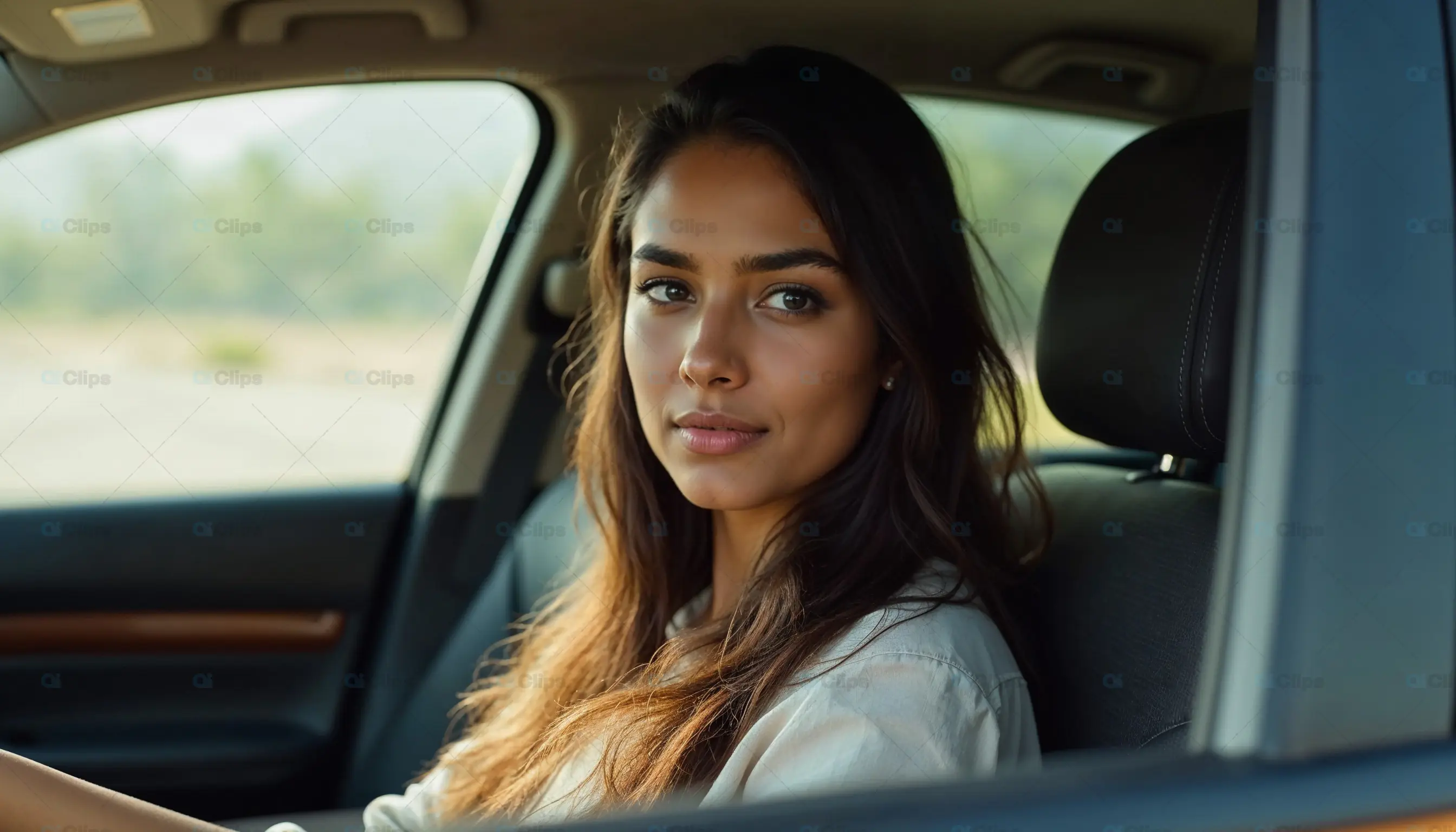 Confident Woman Sitting in a Car