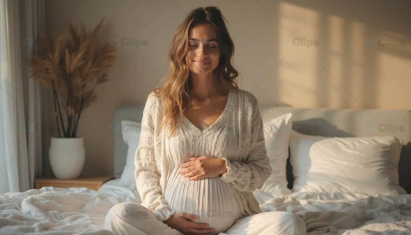 Peaceful Pregnant Woman in Cozy Bedroom