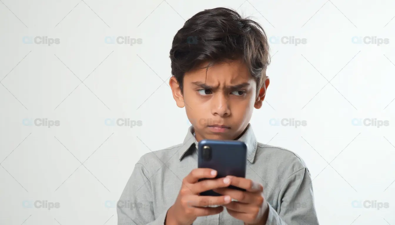 Confused Child Using Smartphone