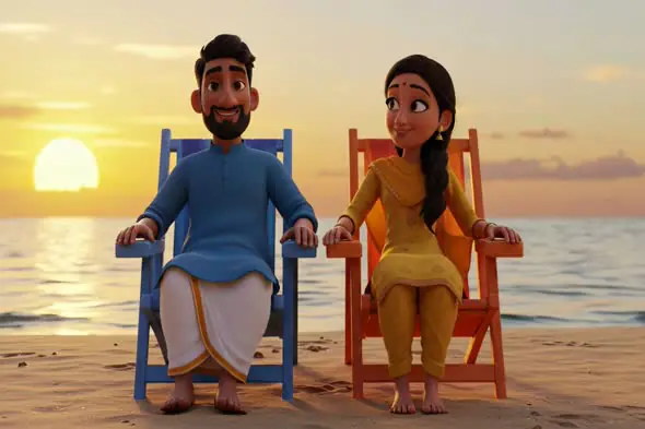 Animated Indian Couple at Sunset Beach