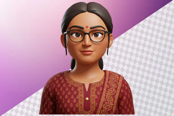 3D Indian Woman Avatar in Traditional Attire PNG Clipart