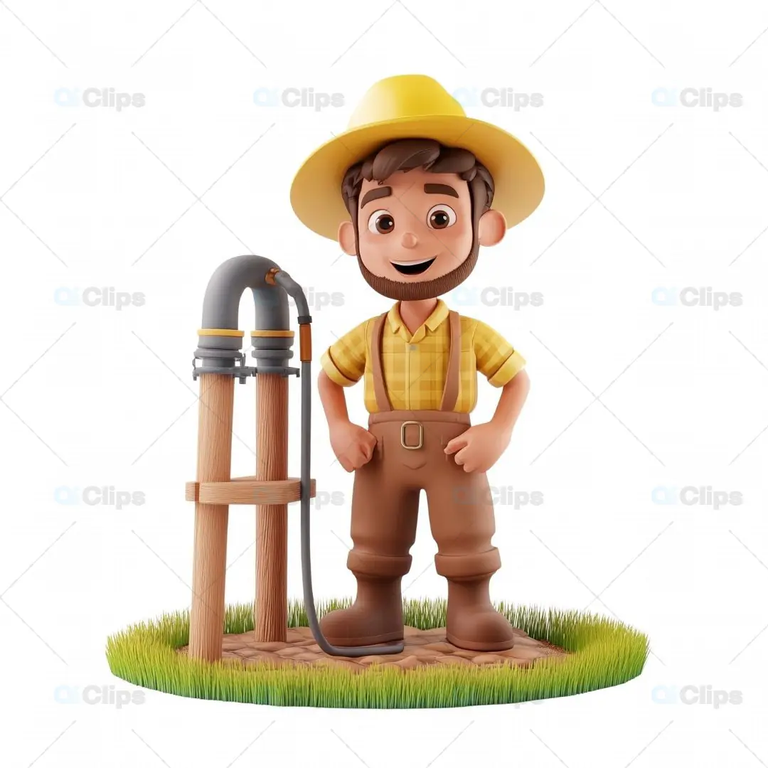 3D Cartoon Farmer with Water Pump 1