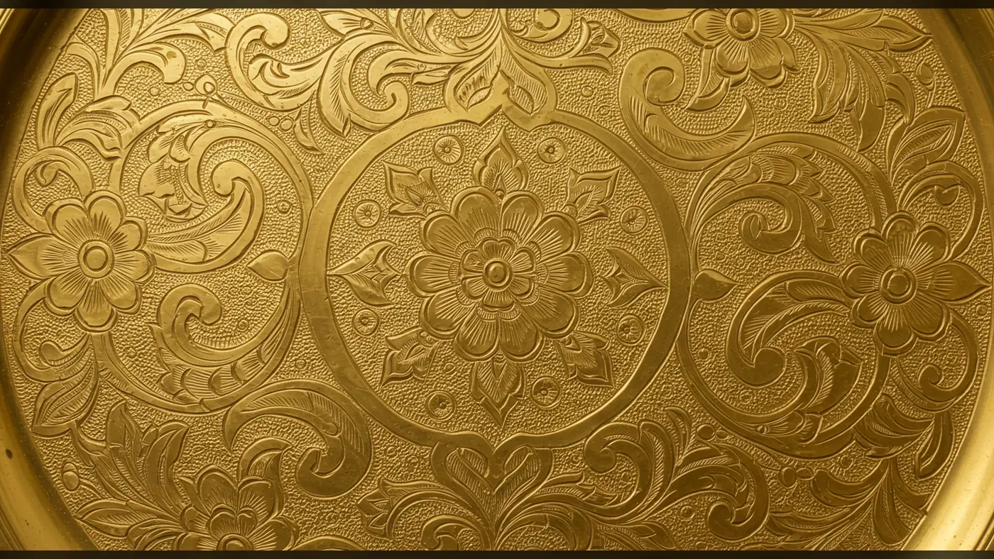 Circular Floral Gold Pattern Texture | Embossed Metal Background Design