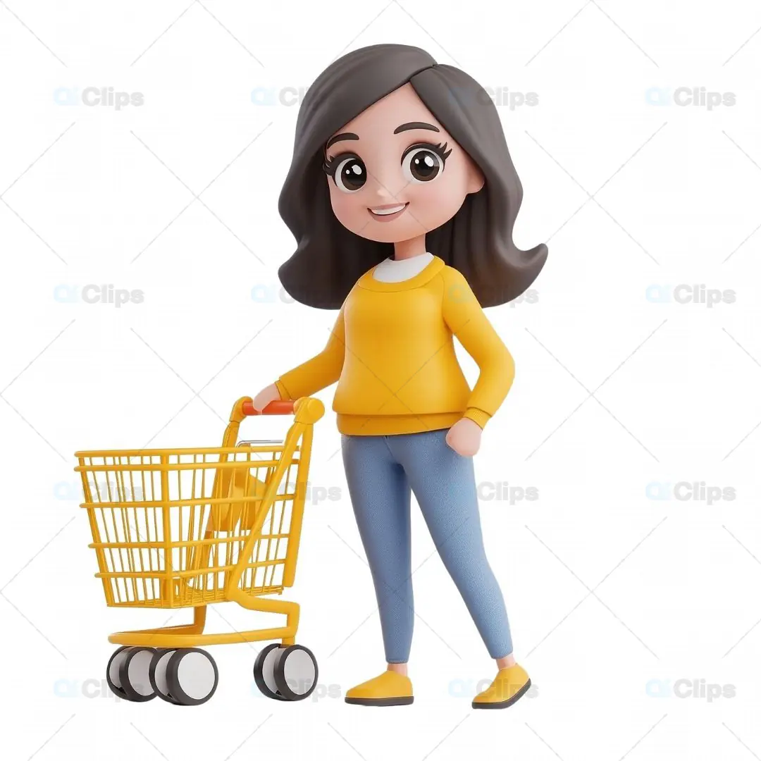 3D Woman Avatar with Shopping Cart