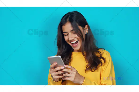 Happy Woman Using Smartphone