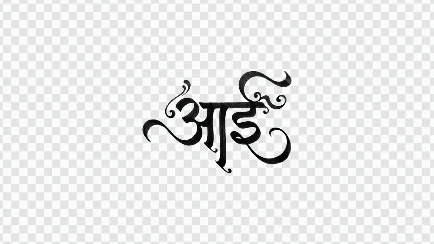 Elegant 'Aai' Mother Marathi Hindi Calligraphy Clipart PNG