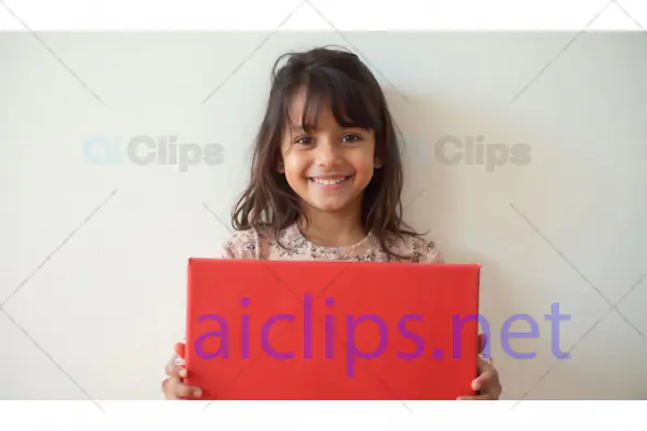 Smiling Girl Holding Red Gift Box