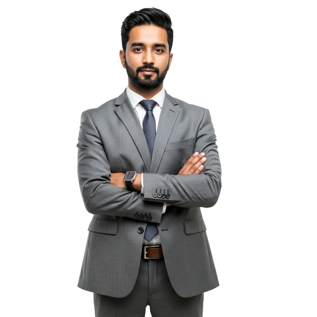 Confident South Asian Businessman in Gray Suit PNG