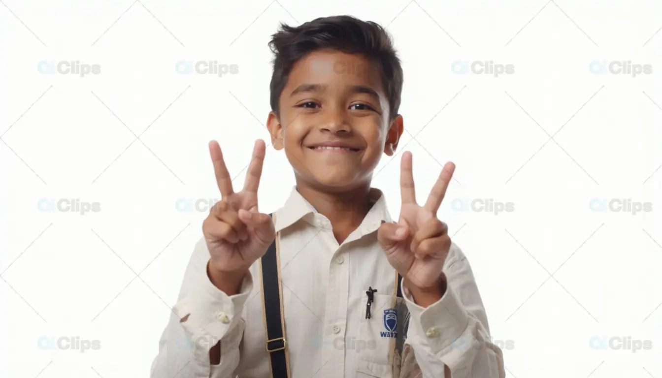 Happy School Boy Showing Peace Sign