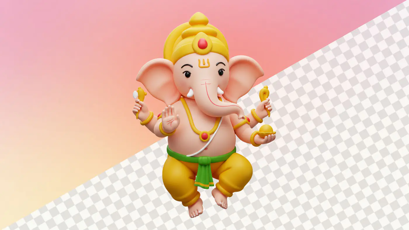 Adorable 3D Ganesha figurine with yellow pants