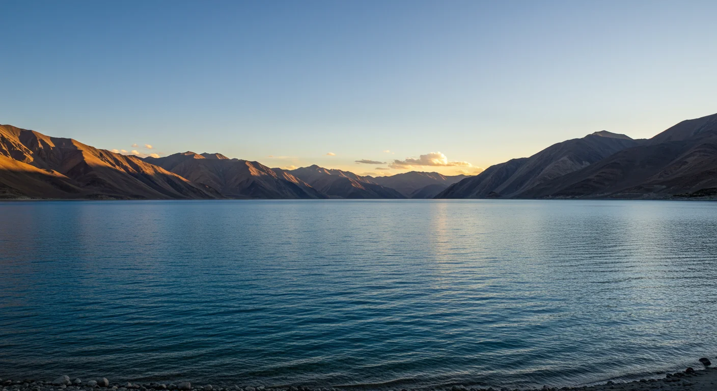 Tranquil Mountain Lake at Dusk with Clear Blue Waters