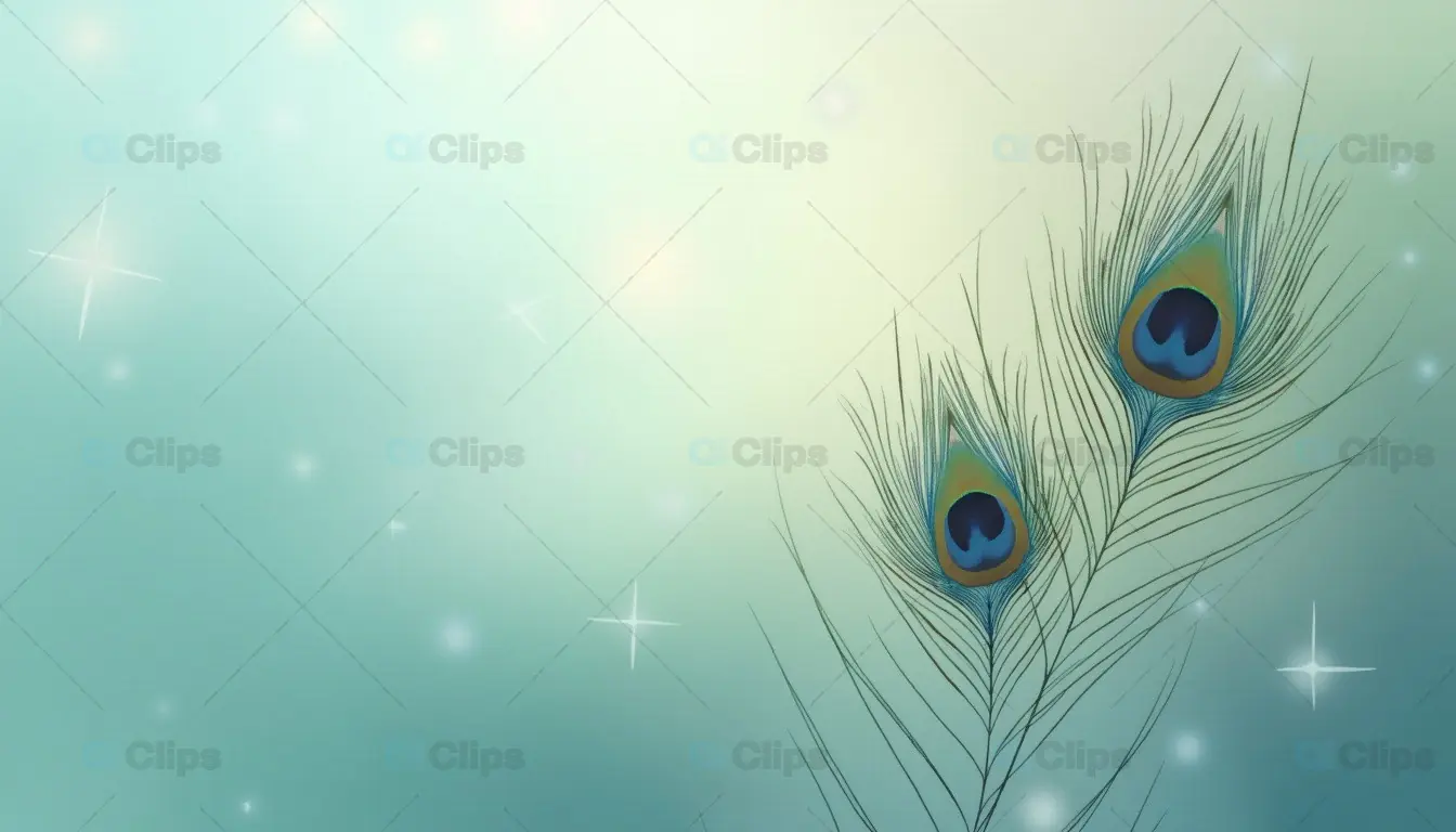 Double Peacock Feathers on Shimmering Bokeh Background