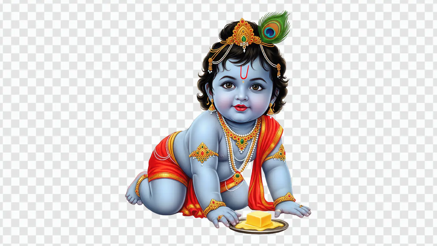 Crawling Baby Krishna with Butter Cube PNG