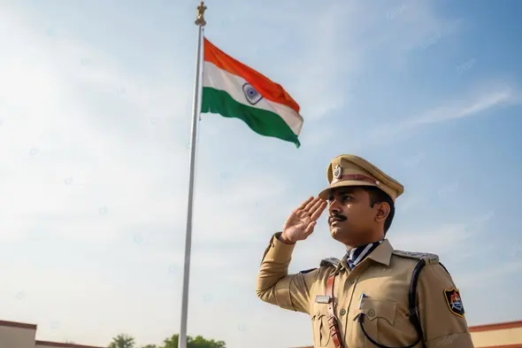 Indian Police Officer's Solemn Salute to the National Flag