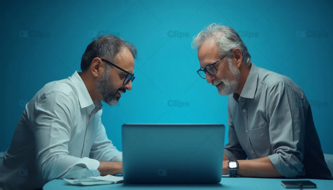 Senior Professionals Collaborating on Laptop