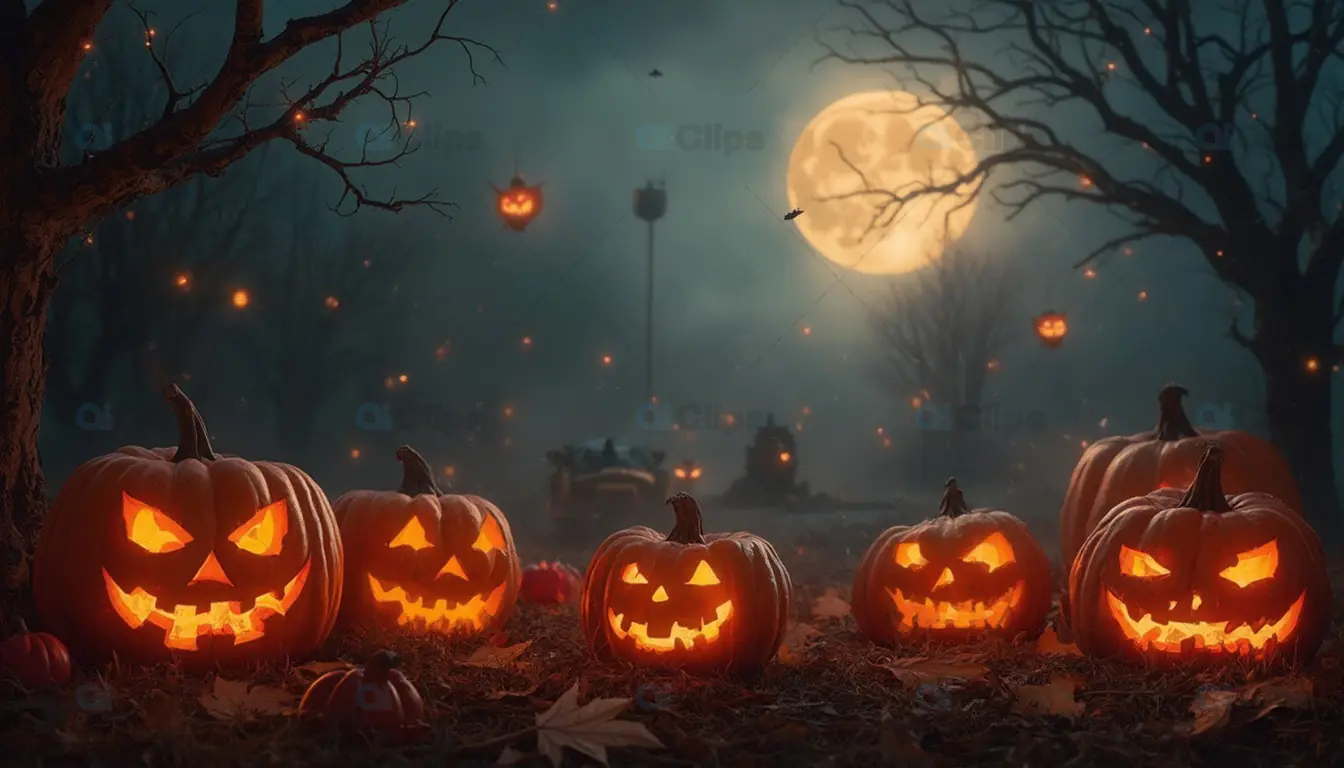 Spooky Halloween Pumpkins with Full Moon