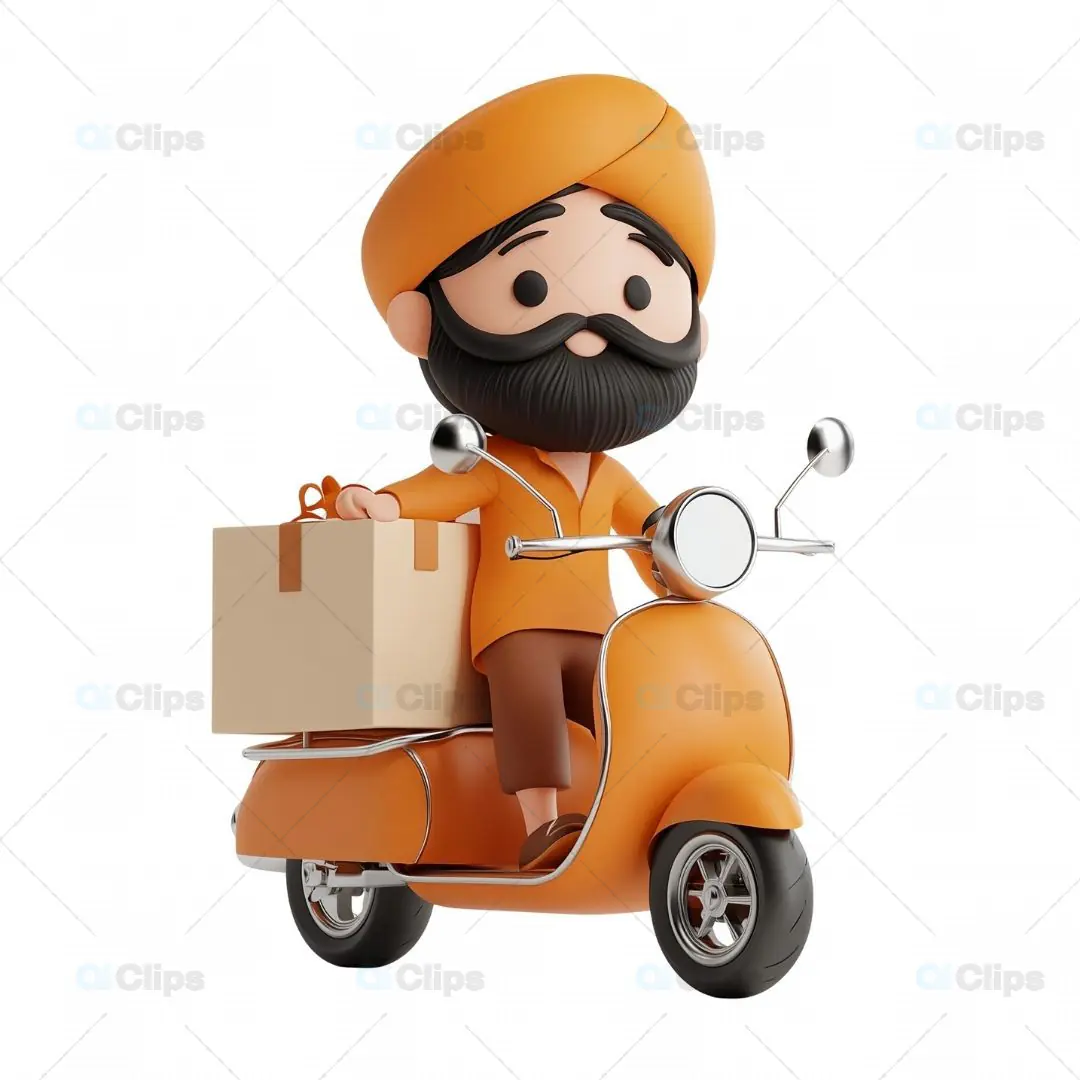 3D Indian Courier Avatar on Scooter with Package