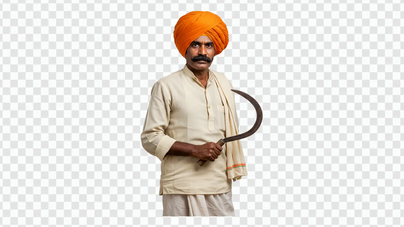 Traditional Indian Farmer with Sickle PNG Clipart
