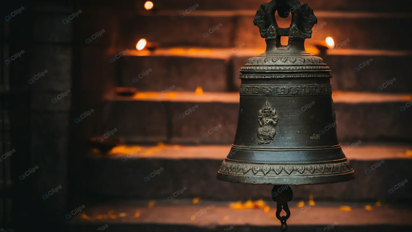 Ornate Temple Bell at Dusk