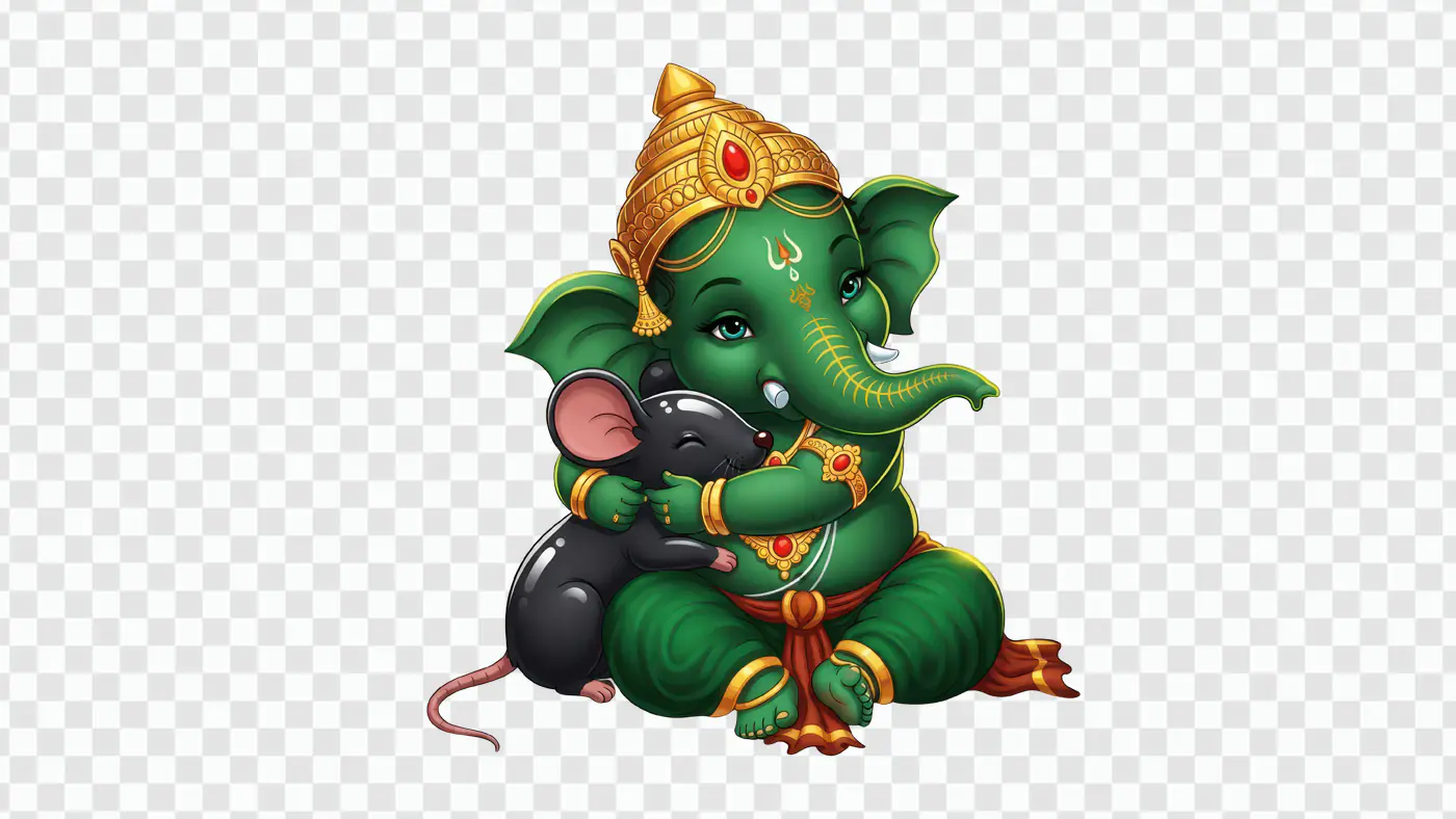 Baby Ganesha hugging mouse deity PNG clipart