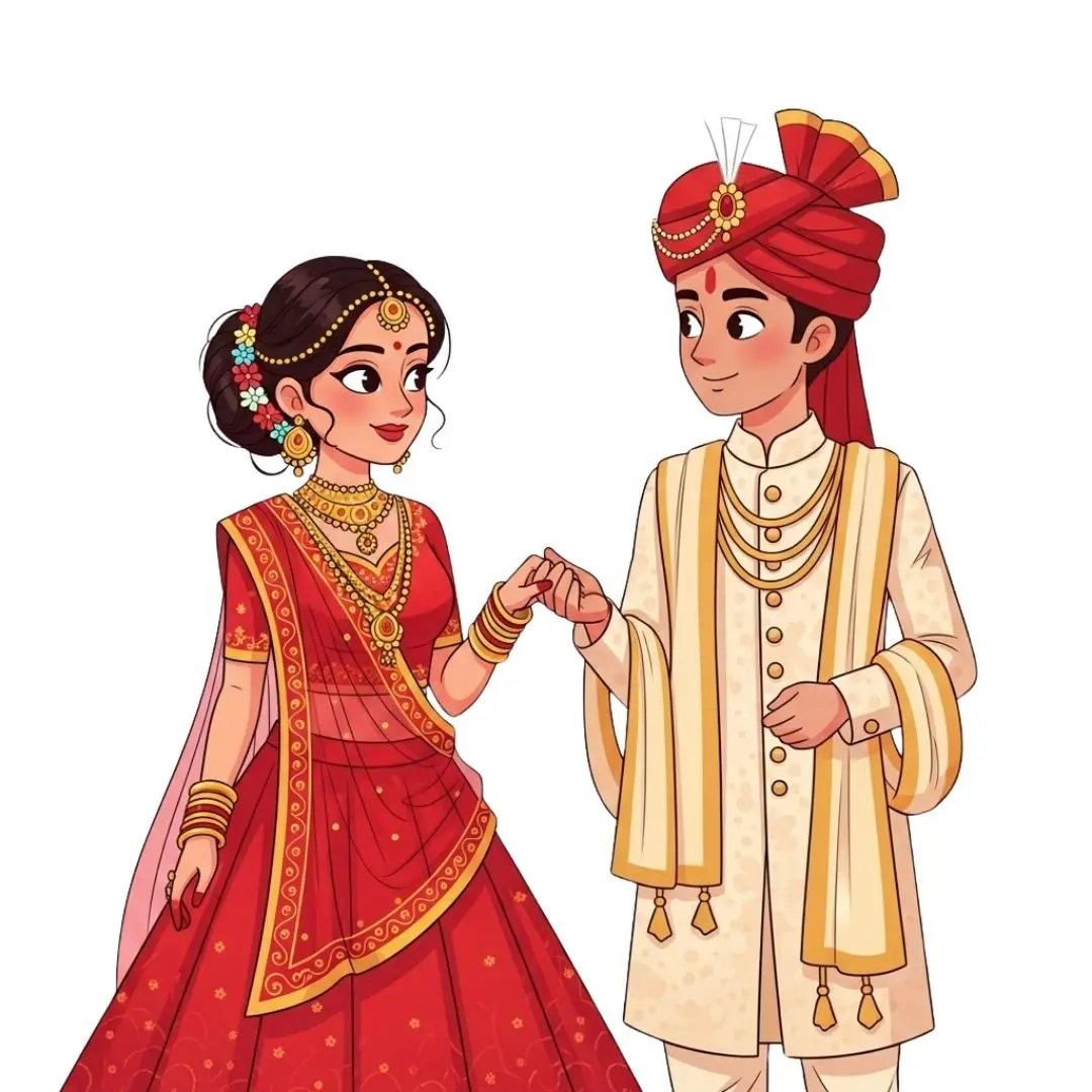 Charming Indian Bride and Groom Holding Hands Clipart