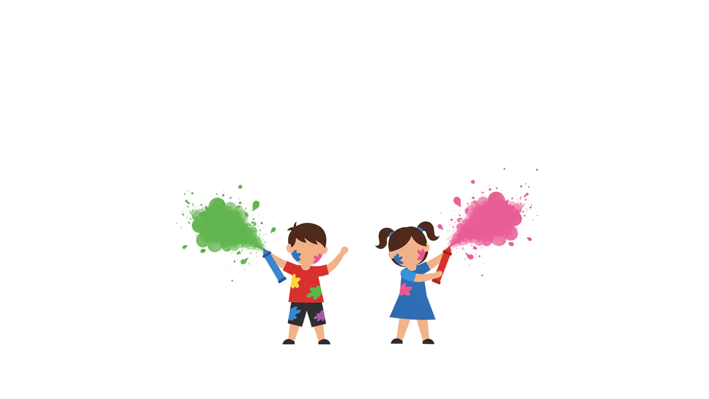 Playful Kids with Color Splashes Vector