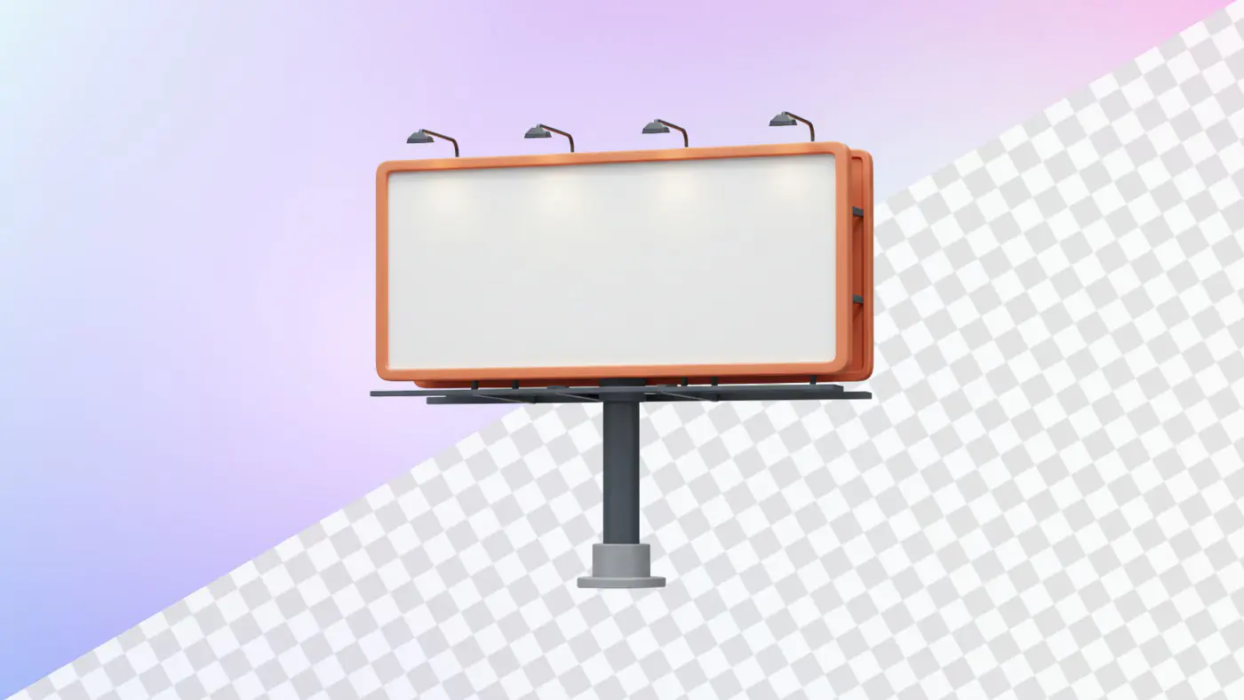 Illuminated orange framed billboard with metal pole stand
