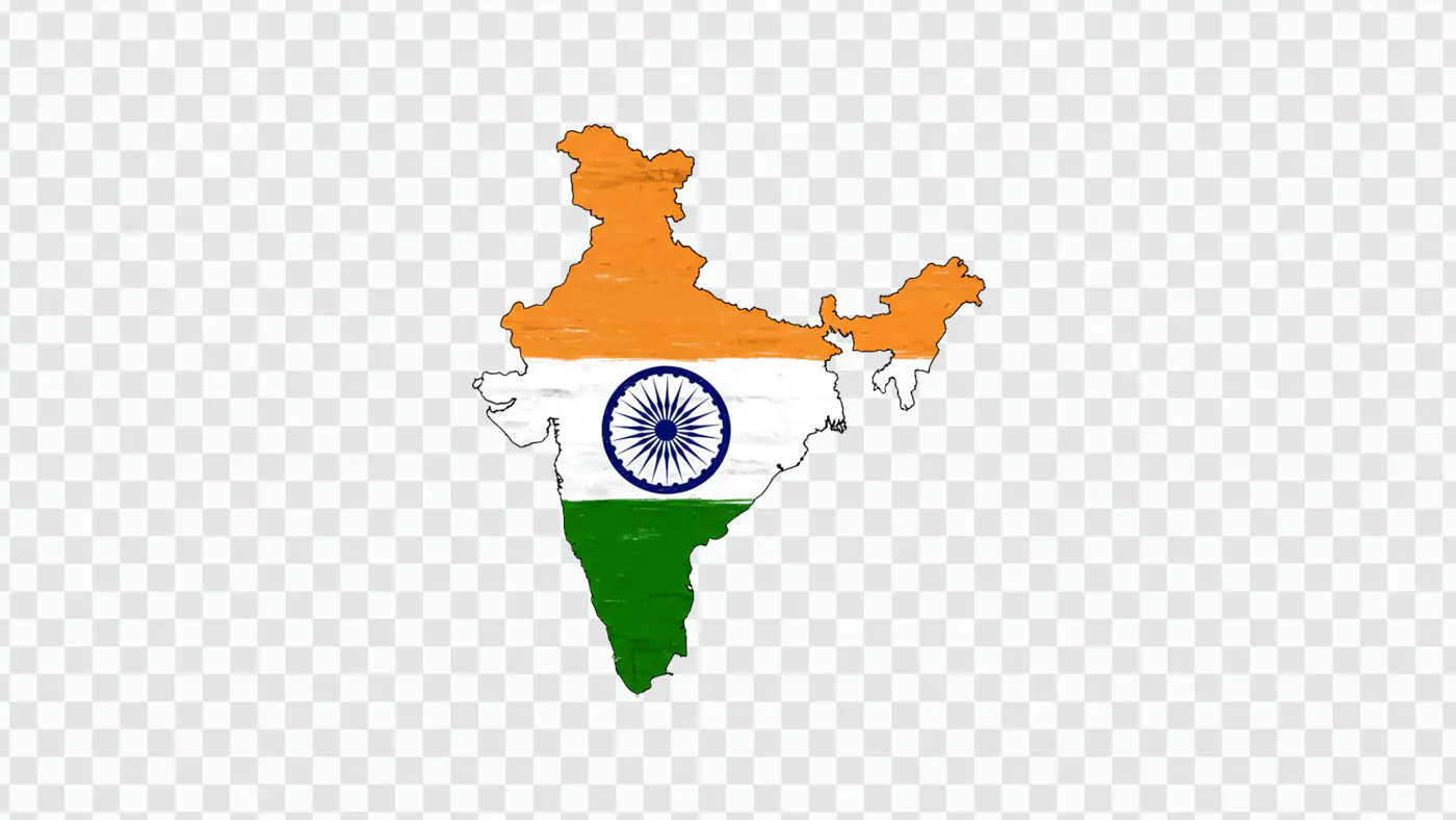 Patriotic Indian Map Silhouette with Flag Colors PNG