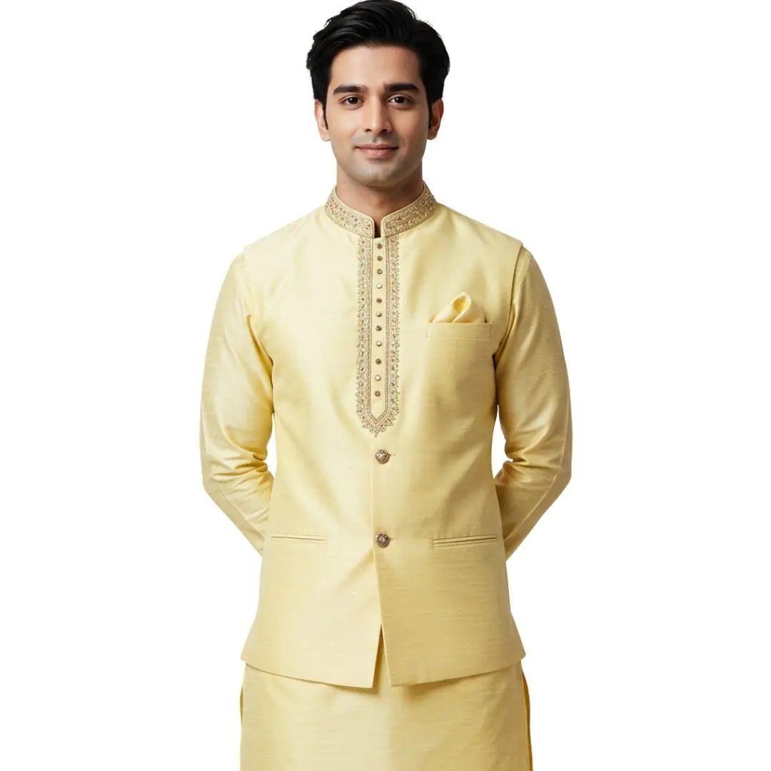 Elegant Man in Yellow Traditional Kurta PNG