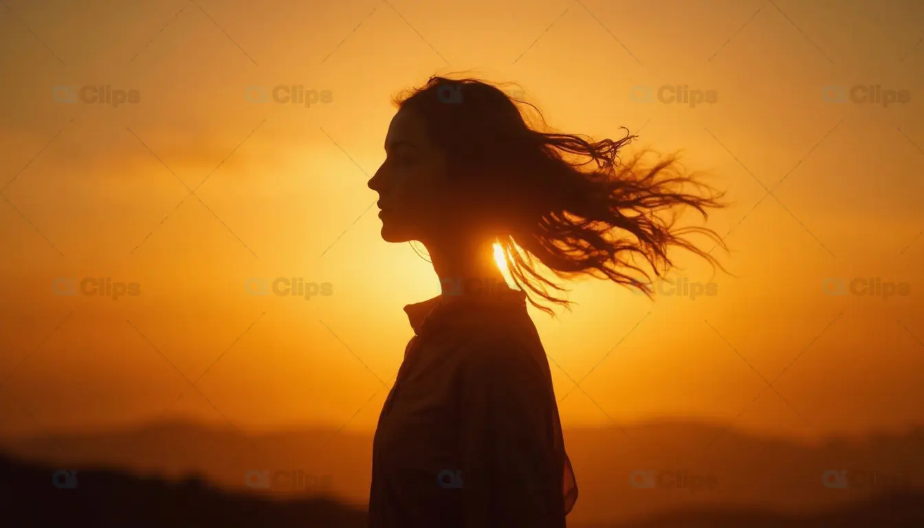 Silhouette of Woman in Sunset Glow