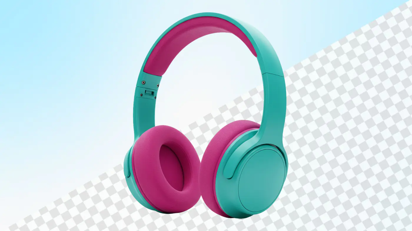 Turquoise and pink wireless headphones with cushioned earcups