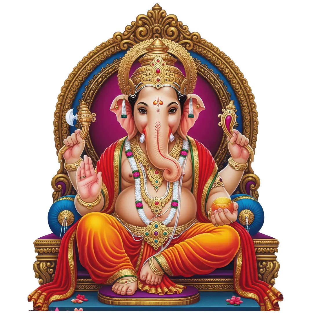 Majestic Ganesha Enthroned in Ornate Frame PNG