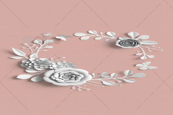 Minimalistic 3D Floral Wreath on Pink Background