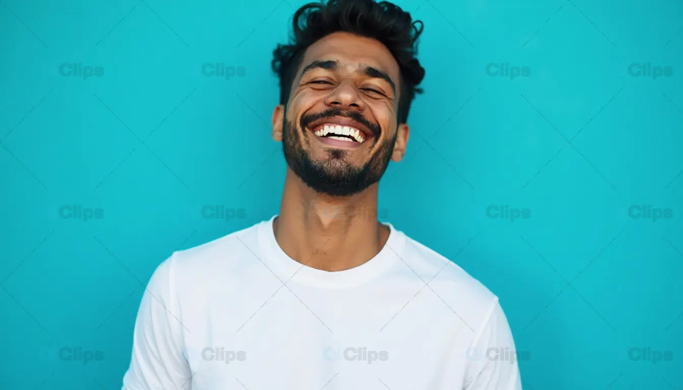 Happy Bearded Man in White T-Shirt